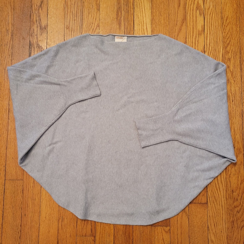 KERISMA Grey Ribbed Dolman Sleeve Poncho Sweater S/M Soft Cozy Layering‎ Neutral